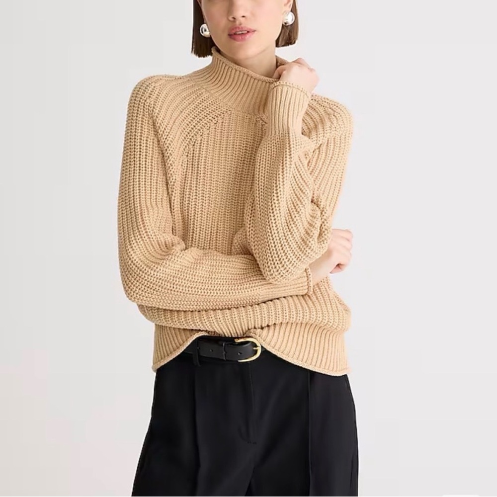 J. Crew Relaxed Rollneck Textured Knit Sweater in Sandy Beach Tan Medium